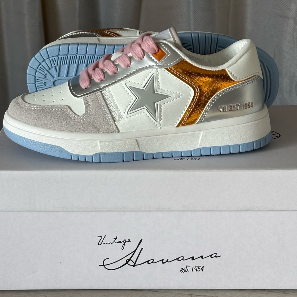 Vintage Havana Pastel Low-Top Sneaker in Pink, Light Blue & Metallic